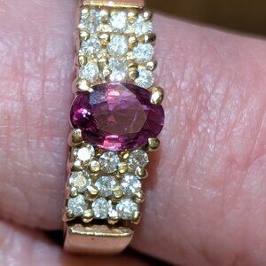 Estate 14K Yellow Gold Ruby Ring with Diamonds  Size 9.25